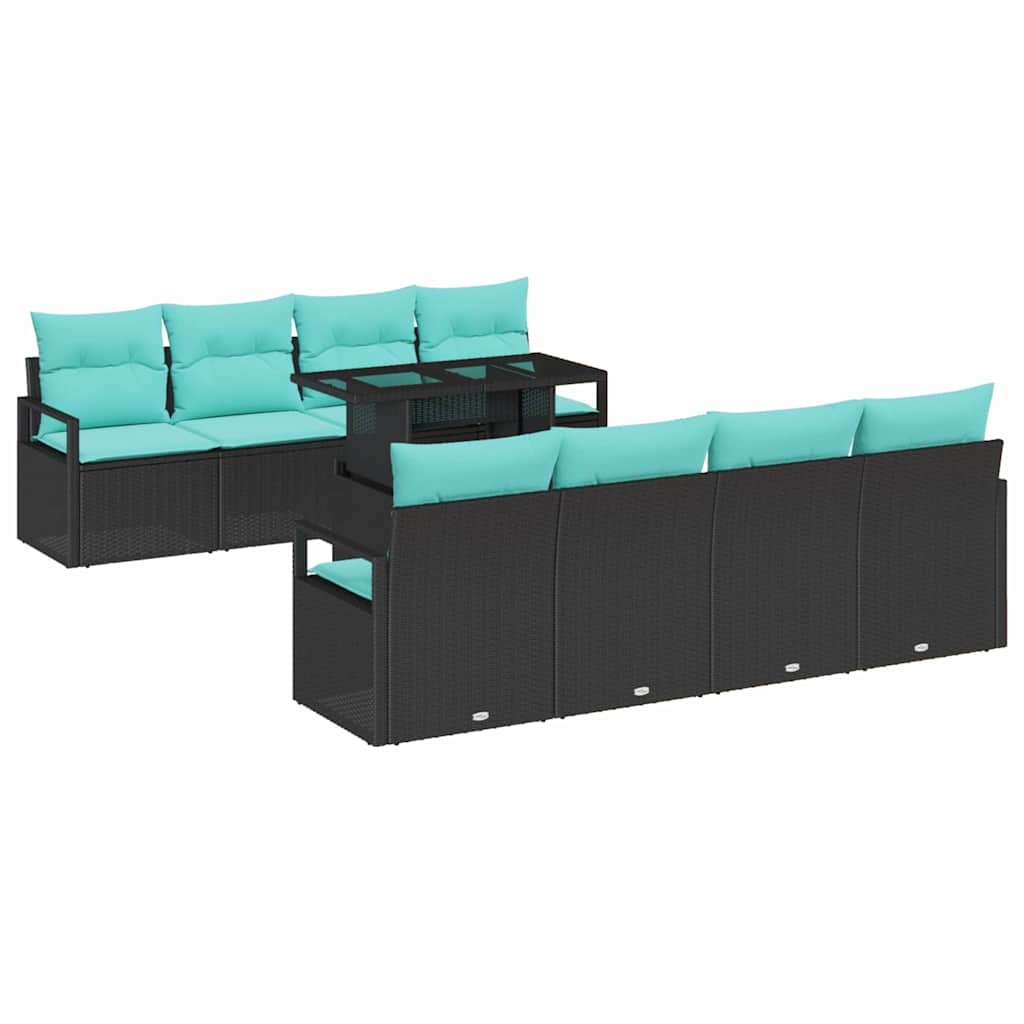 Conjunto de sofá de jardín 7 pcs Negro y azul ratán sintético