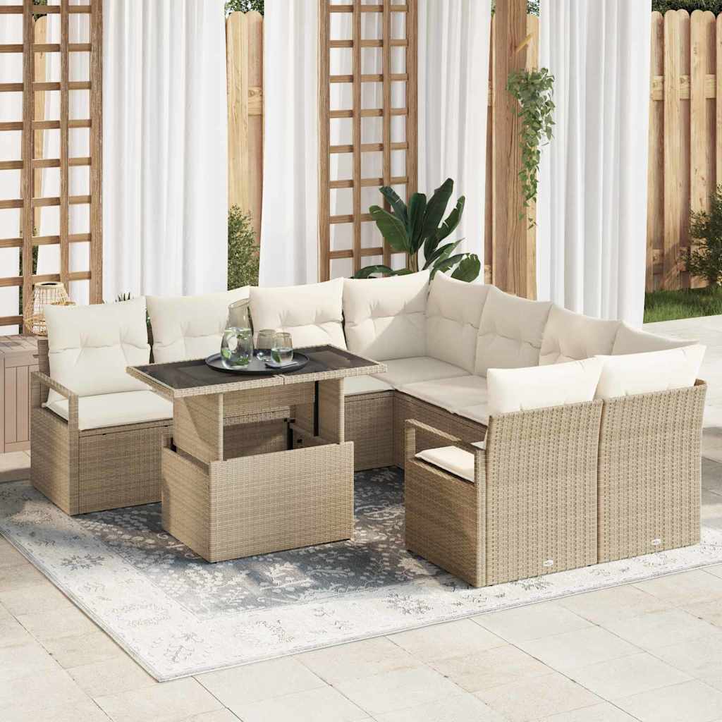 Conjunto de sofá de jardín 9 pcs Beige y Crema ratán sintético