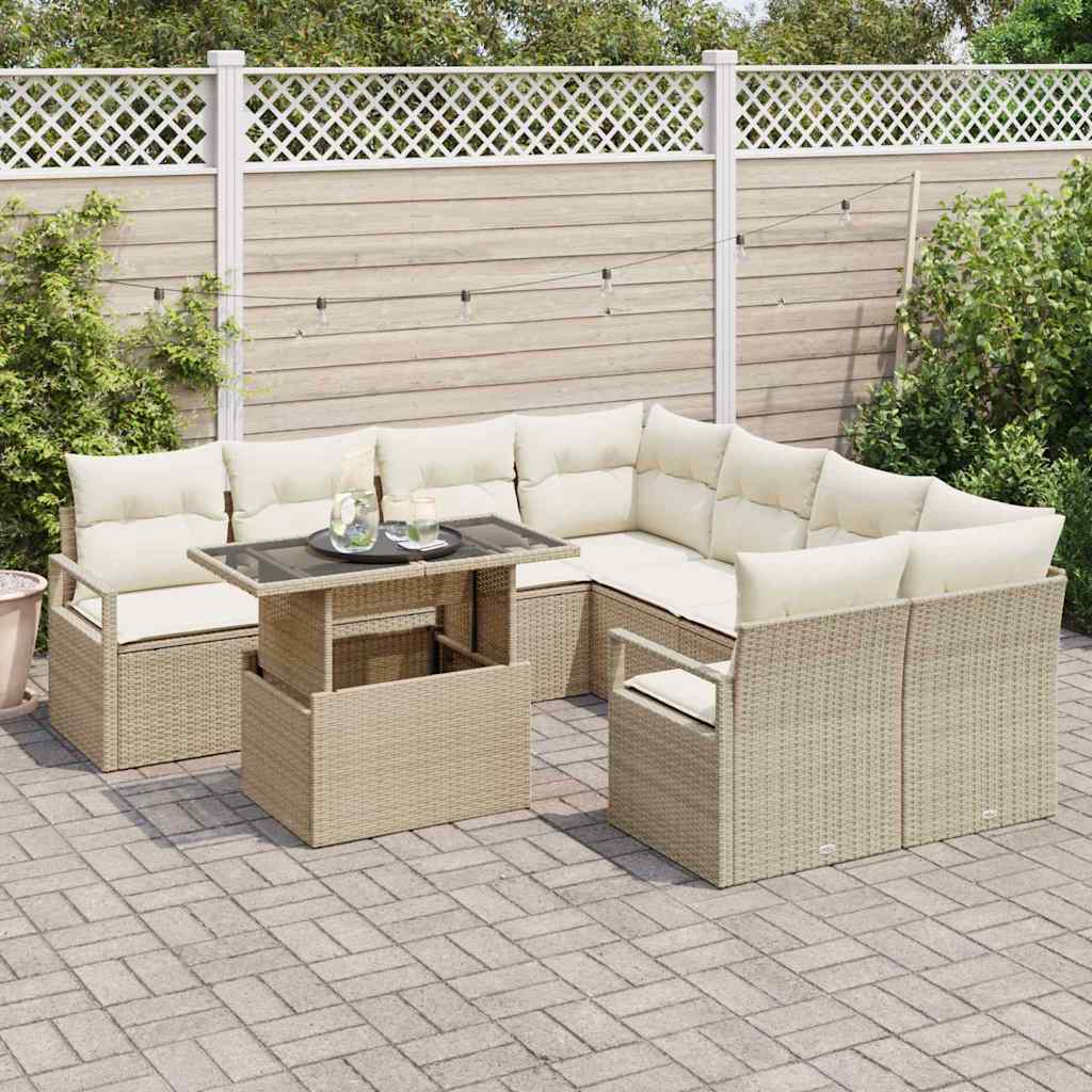 Conjunto de sofá de jardín 9 pcs Beige y Crema ratán sintético