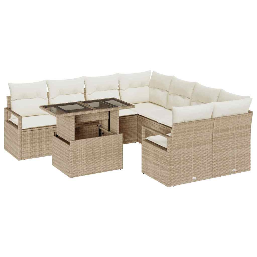 Conjunto de sofá de jardín 9 pcs Beige y Crema ratán sintético
