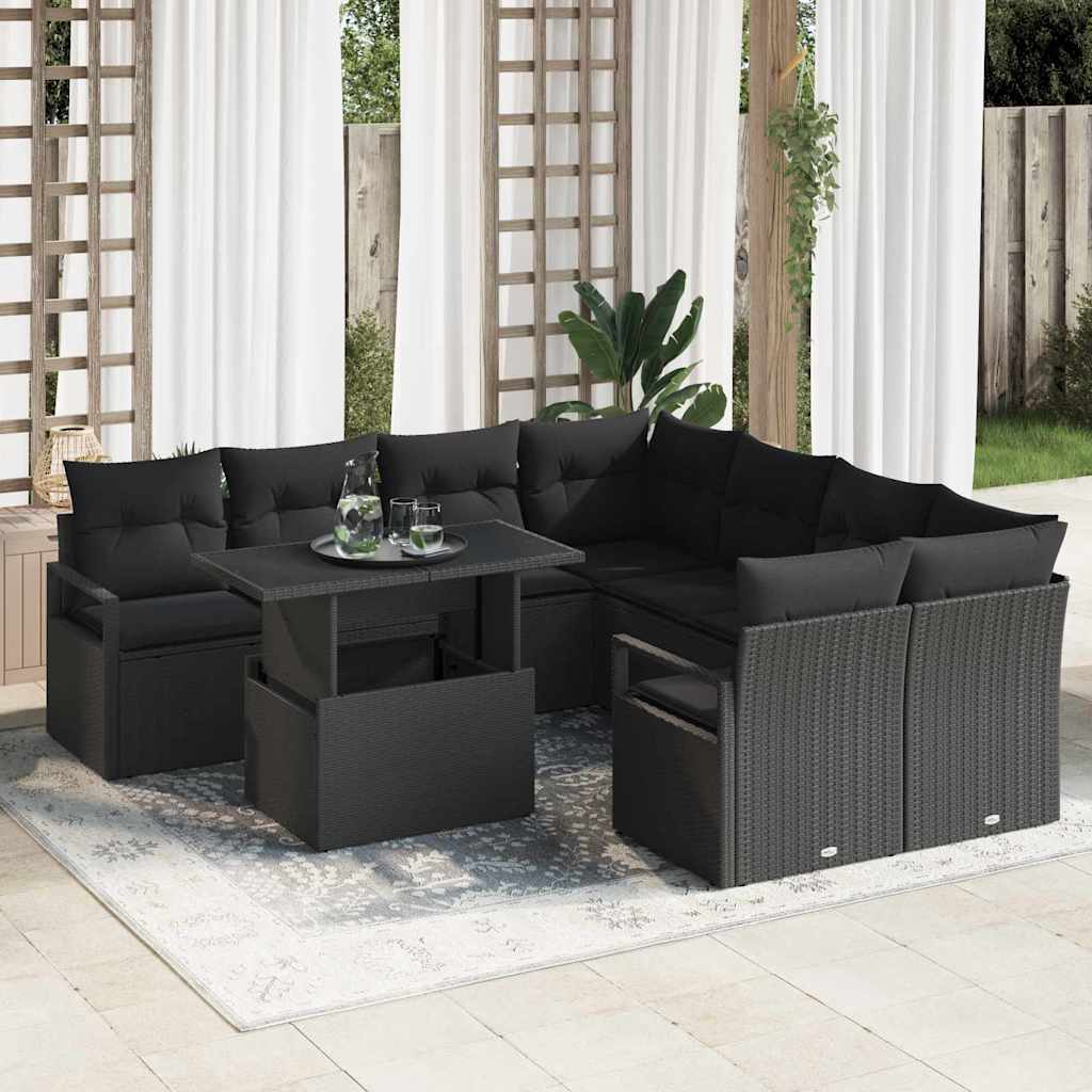 Conjunto de sofá de jardín 9 pcs Beige y Crema ratán sintético