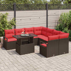 Conjunto de sofá de jardín 9 pcs Marrón y Rojo ratán sintético