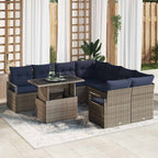 Conjunto de sofá de jardín 9 pcs Gris y azul marino