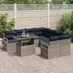 Conjunto de sofá de jardín 9 pcs Gris y azul marino