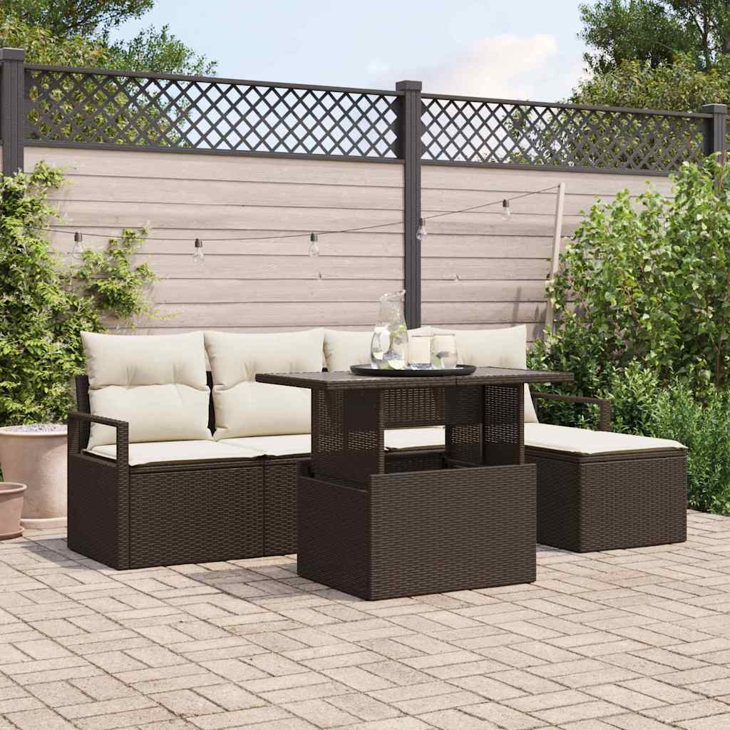 Conjunto de sofá de jardín con cojín 6 pcs Marrón y crema