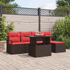 Conjunto de sofá de jardín 6 pcs Marrón y Rojo ratán sintético