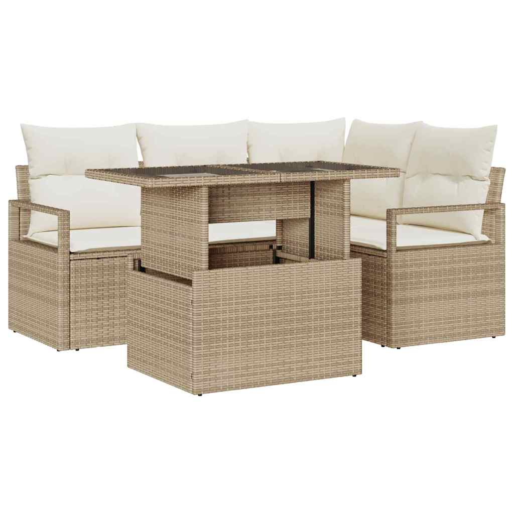 Conjunto de sofá de jardín 5 pcs beige y crema ratán sintético