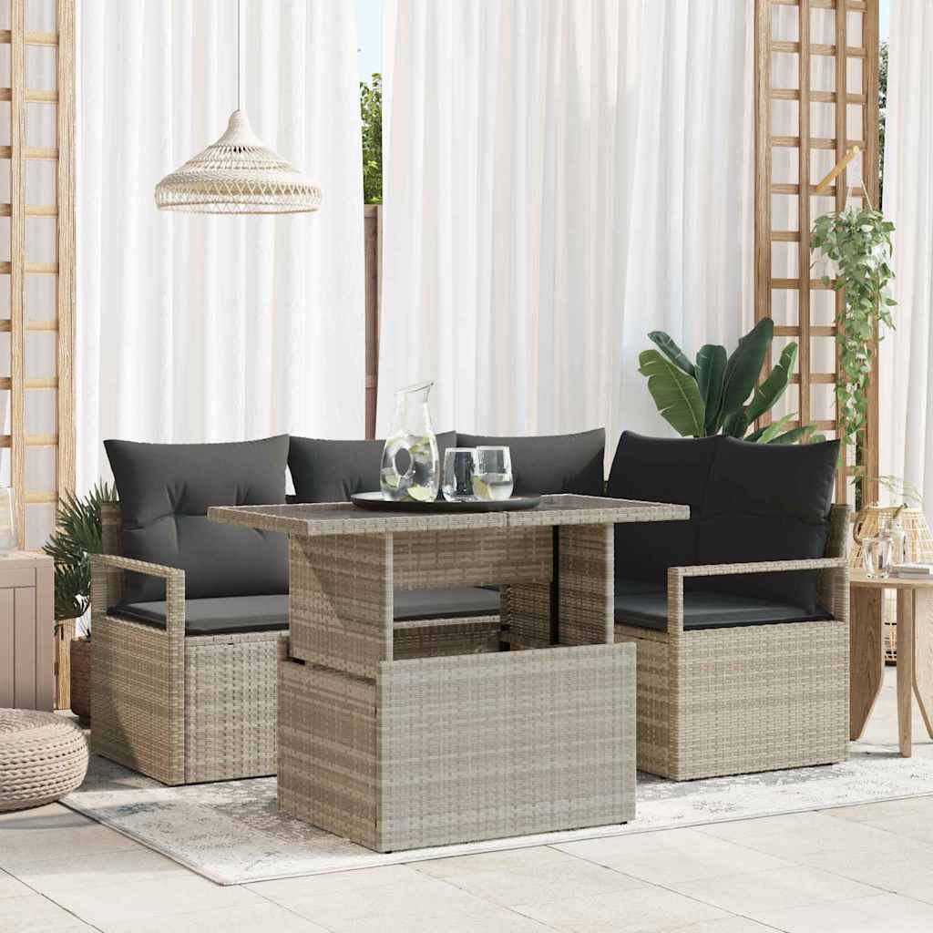 Conjunto de sofá de jardín 5 pcs beige y crema ratán sintético