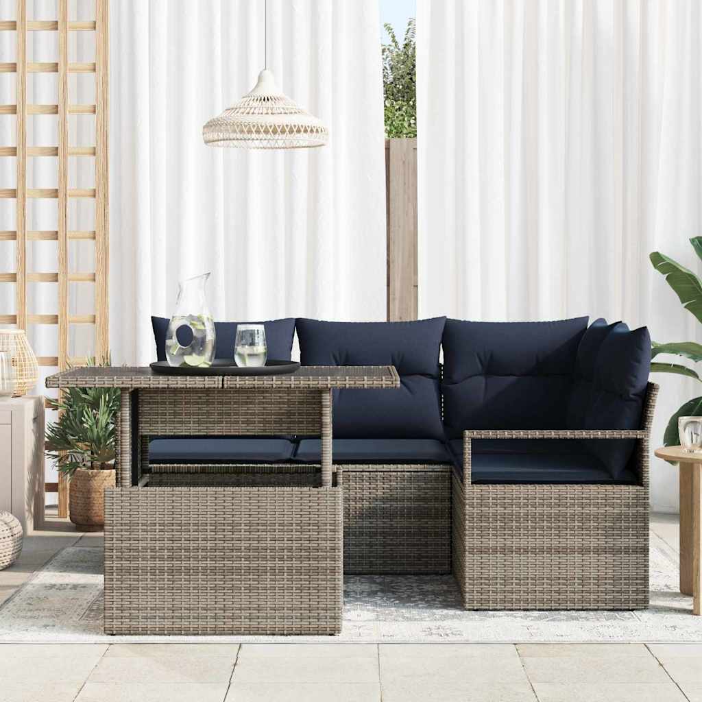 Conjunto de sofá de jardín con cojín 5 pcs Gris y azul marino