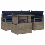 Conjunto de sofá de jardín con cojín 5 pcs Gris y azul marino
