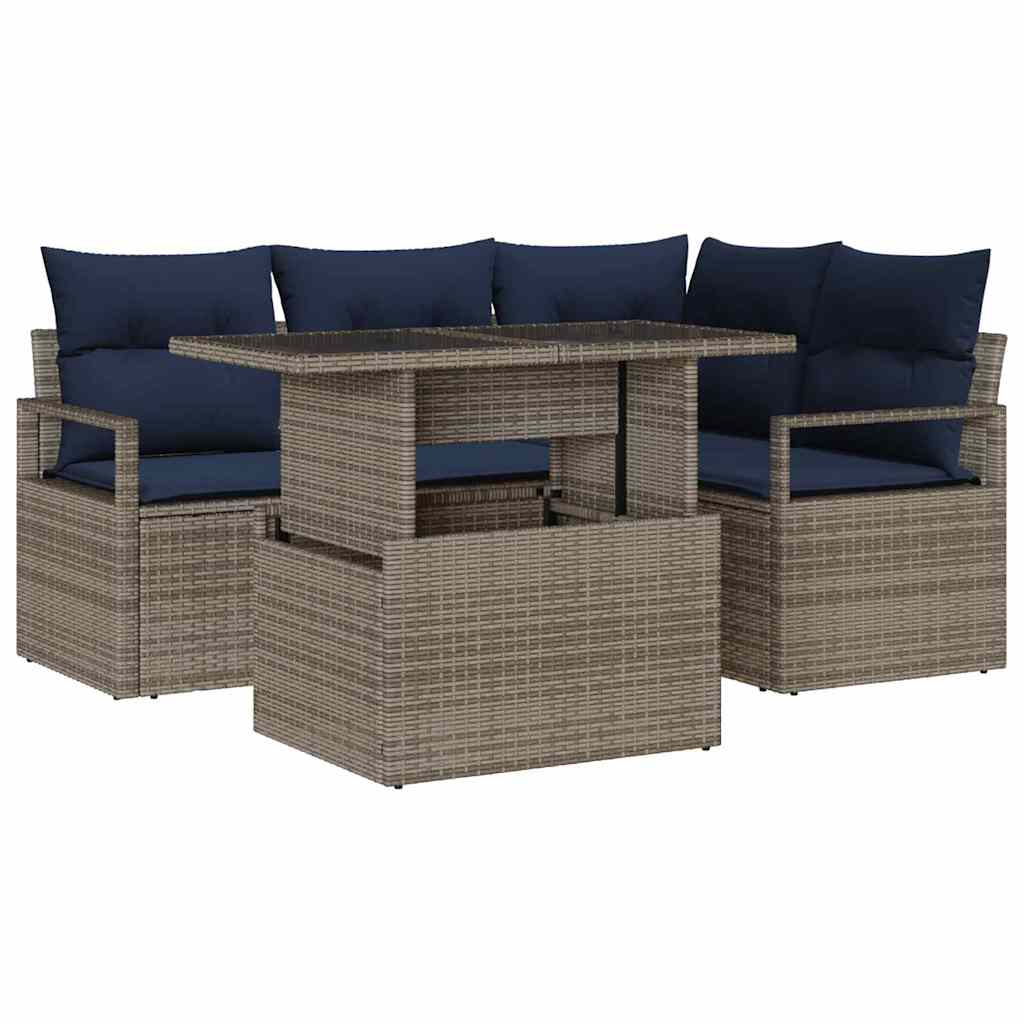 Conjunto de sofá de jardín con cojín 5 pcs Gris y azul marino