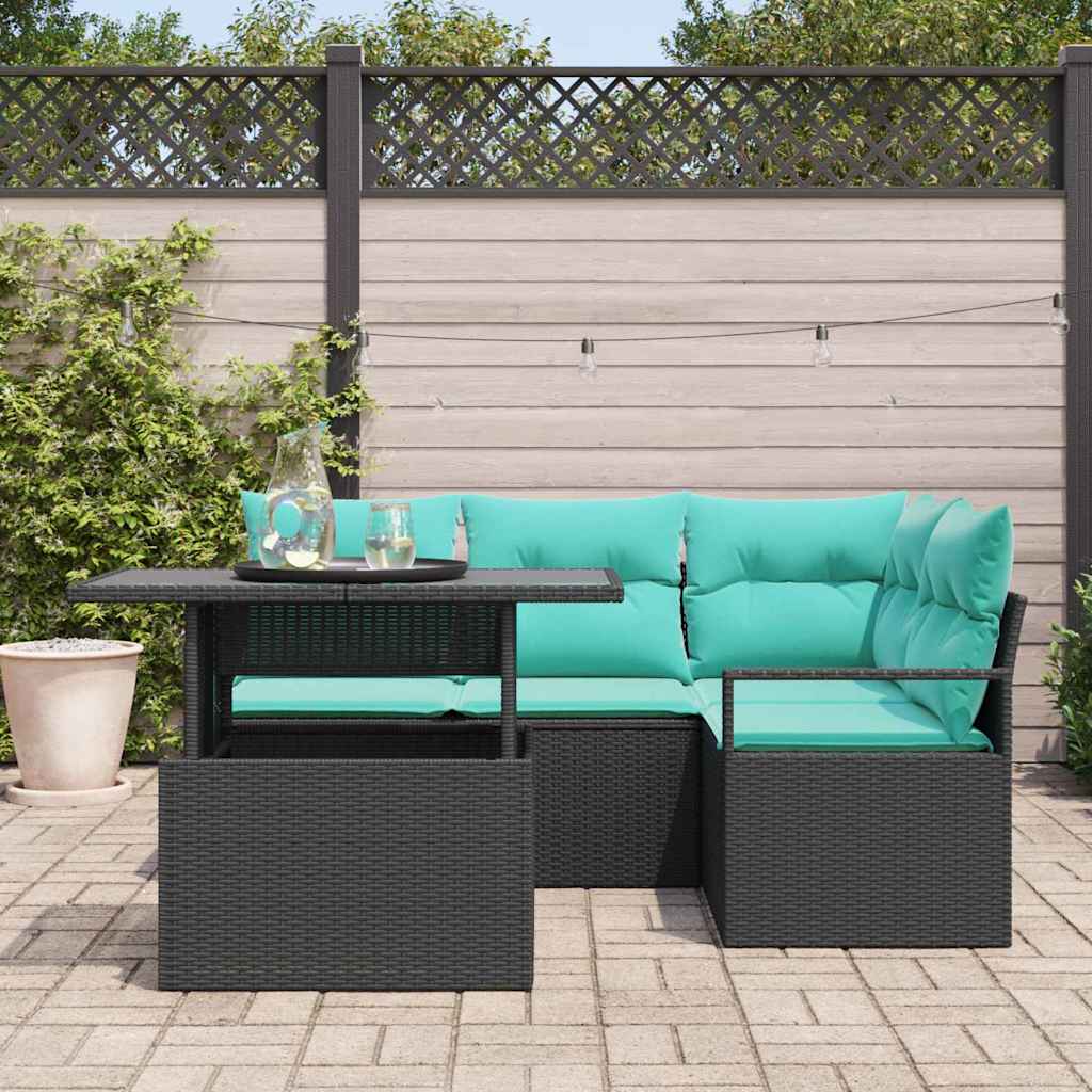 Conjunto de sofá de jardín 5 pcs Negro y azul ratán sintético