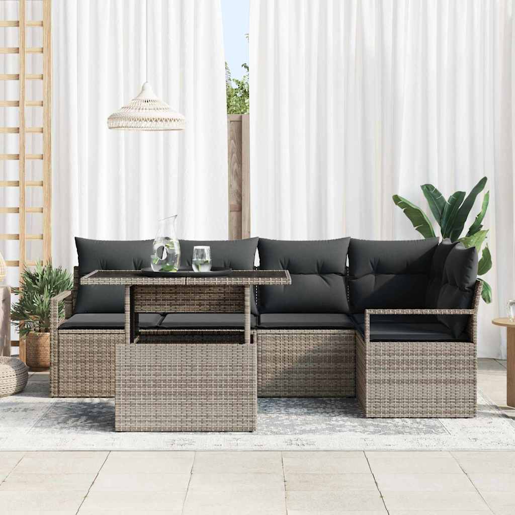 Conjunto de sofá de jardín con cojín 6 pcs Gris ratán sintético