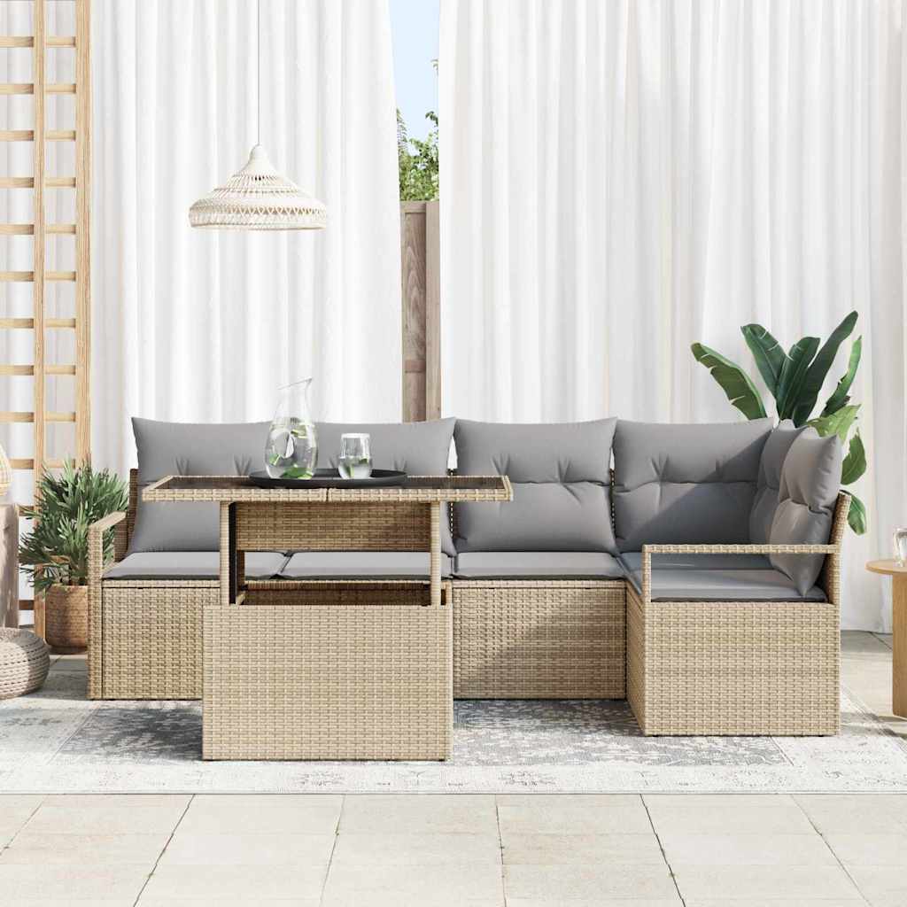 Conjunto de sofá de jardín con cojín 6 pcs Beige y Gris Claro