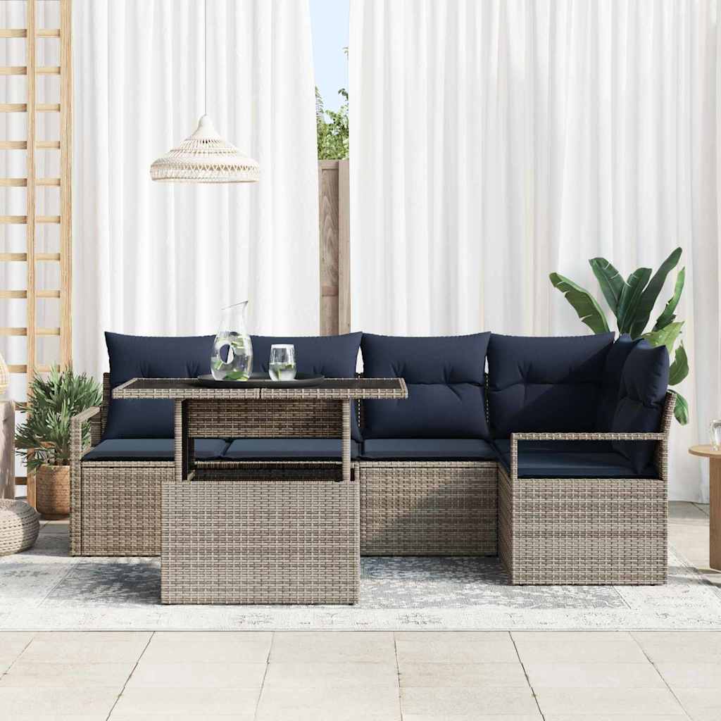Conjunto de sofá de jardín 6 pcs Gris y azul marino
