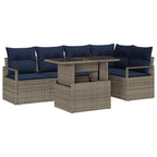 Conjunto de sofá de jardín 6 pcs Gris y azul marino