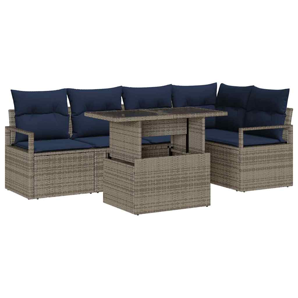 Conjunto de sofá de jardín 6 pcs Gris y azul marino