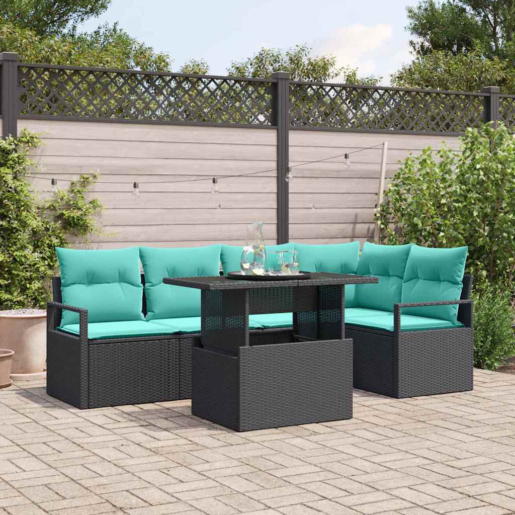 Conjunto de sofá de jardín 6 pcs Negro y azul ratán sintético