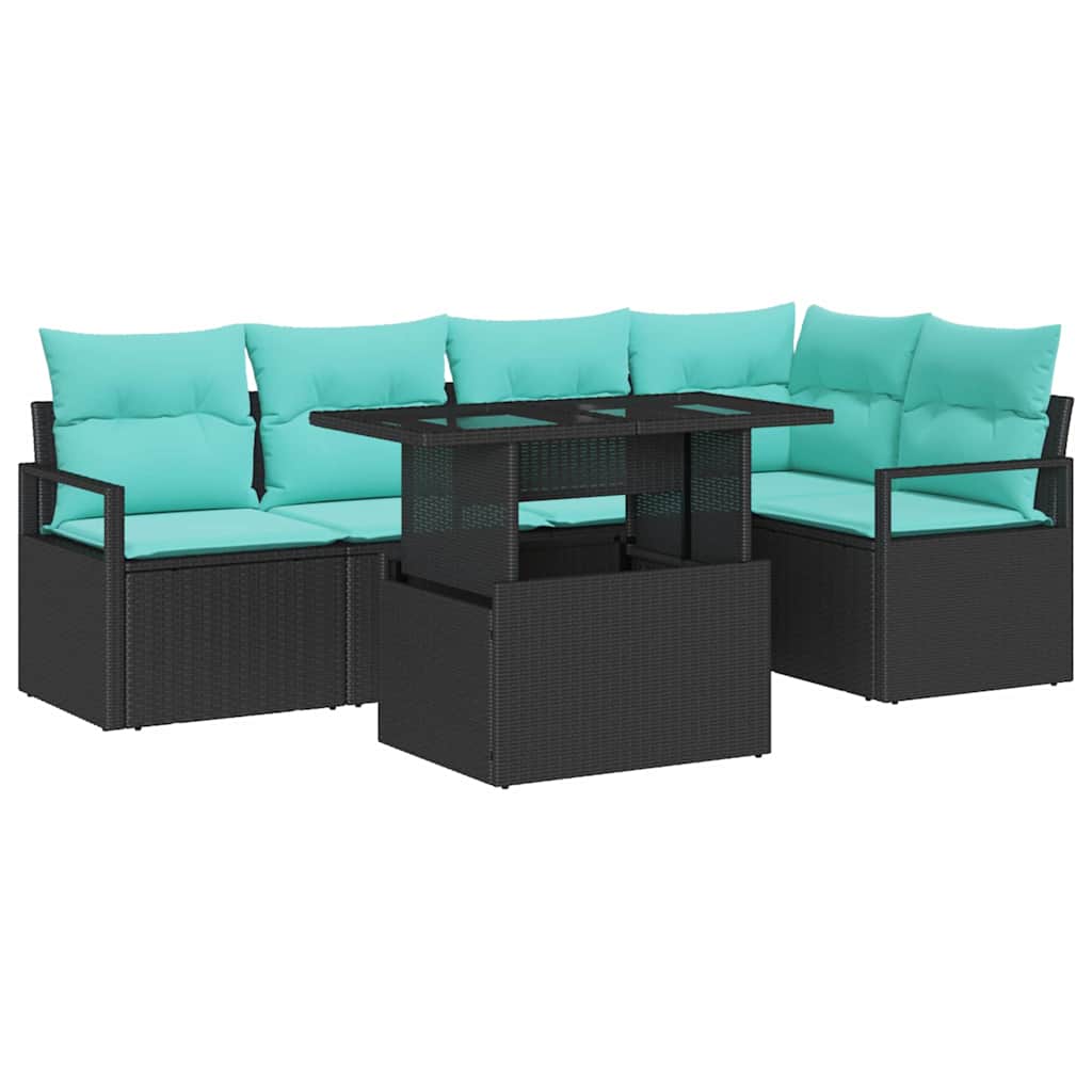 Conjunto de sofá de jardín 6 pcs Negro y azul ratán sintético