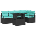 Conjunto de sofá de jardín 6 pcs Negro y azul ratán sintético