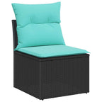 Conjunto de sofá de jardín 6 pcs Negro y azul ratán sintético