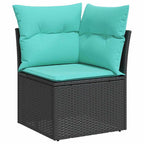 Conjunto de sofá de jardín 6 pcs Negro y azul ratán sintético