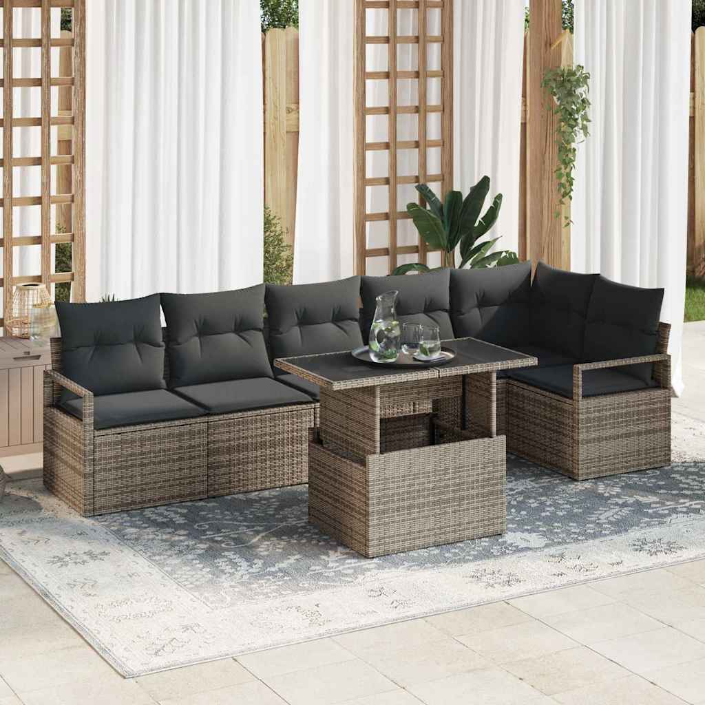 Conjunto de sofá de jardín con cojín 7 pcs Beige Poliratán