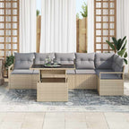 Conjunto de sofá de jardín con cojín 7 pcs Beige Poliratán