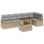 Conjunto de sofá de jardín con cojín 7 pcs Beige Poliratán