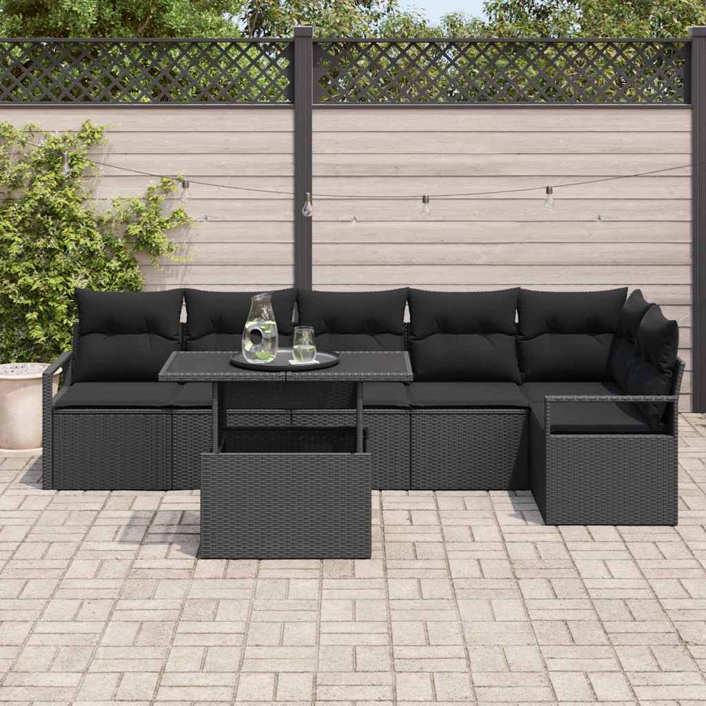 Conjunto de sofá de jardín 7 pcs Negro ratán sintético