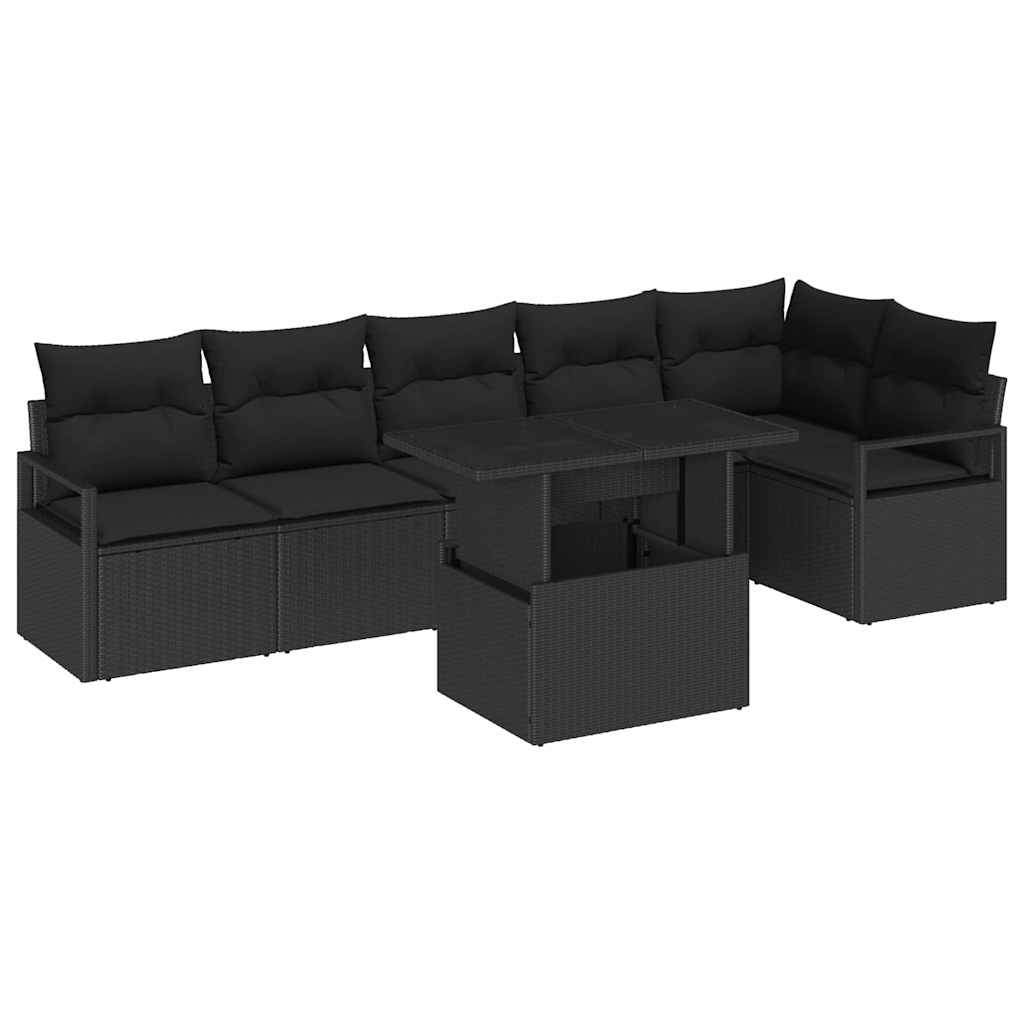 Conjunto de sofá de jardín 7 pcs Negro ratán sintético