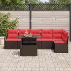 Conjunto de sofá de jardín 7 pcs Marrón y Rojo ratán sintético