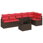 Conjunto de sofá de jardín 7 pcs Marrón y Rojo ratán sintético
