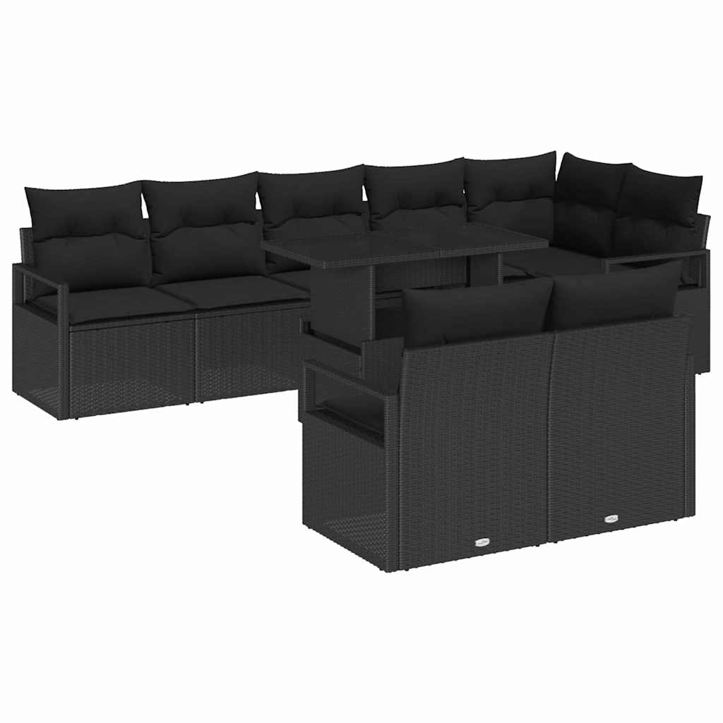 Conjunto de sofá de jardín 9 pcs 8-Número de plazas Negro