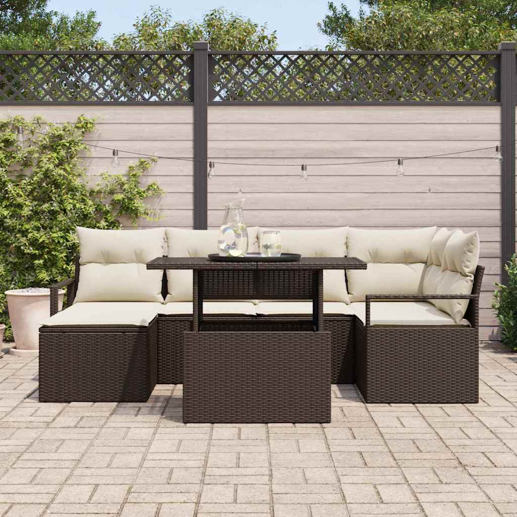 Conjunto de sofá de jardín con cojín 7 pcs Marrón y crema