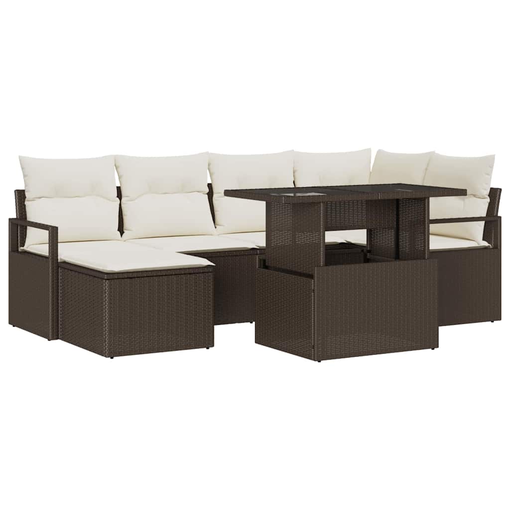 Conjunto de sofá de jardín con cojín 7 pcs Marrón y crema