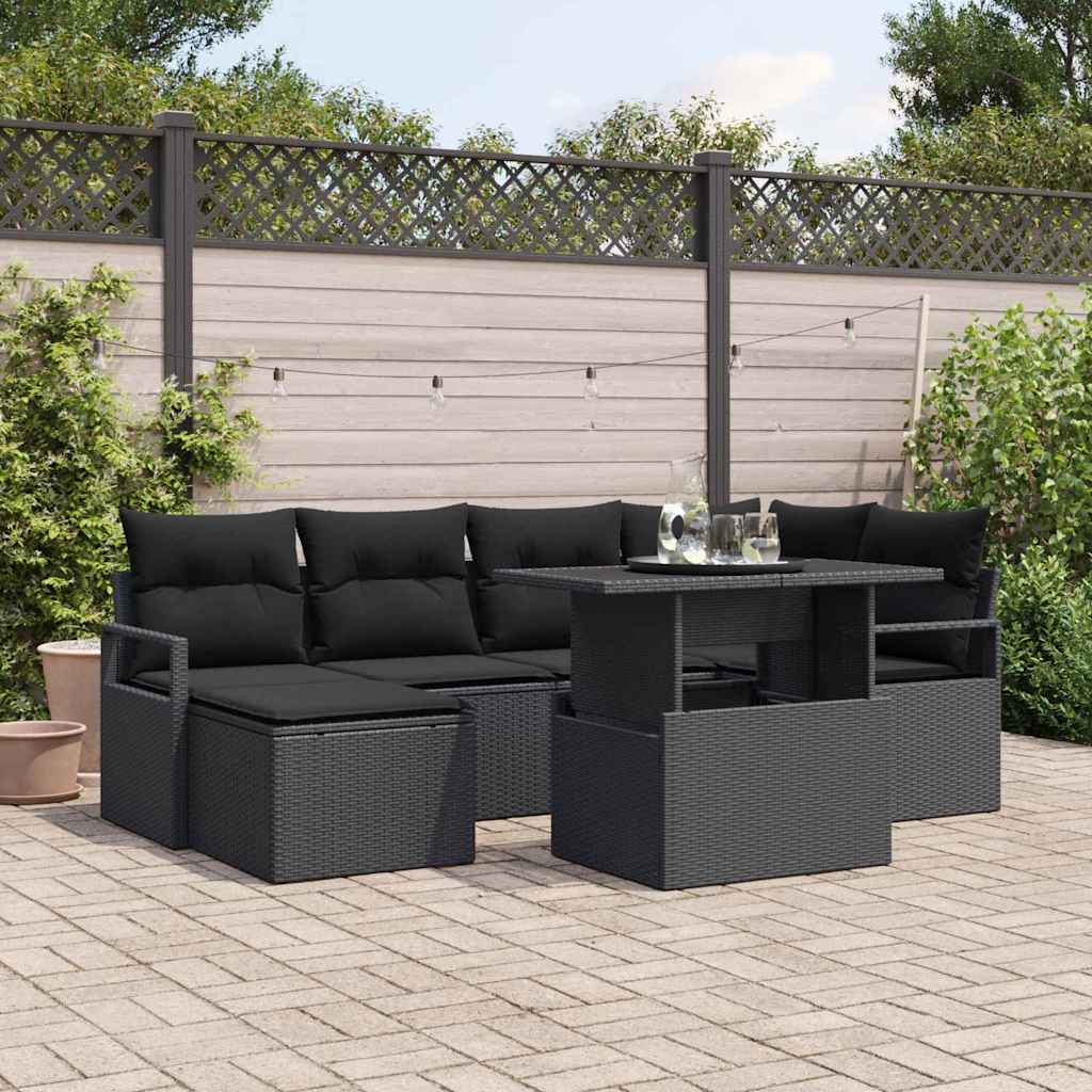 Conjunto de sofá de jardín con cojín 7 pcs Marrón y crema