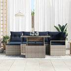 Conjunto de sofá de jardín 7 pcs Gris y azul marino Poliratán