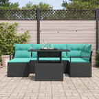 Conjunto de sofá de jardín 7 pcs Negro y azul Poliratán