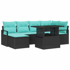 Conjunto de sofá de jardín 7 pcs Negro y azul Poliratán