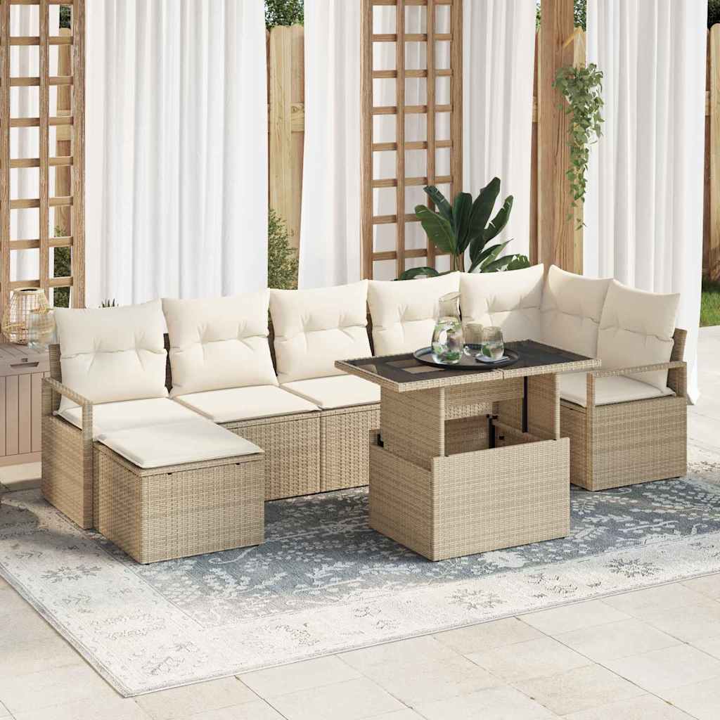 Conjunto de sofá de jardín con cojín 8 pcs beige y crema