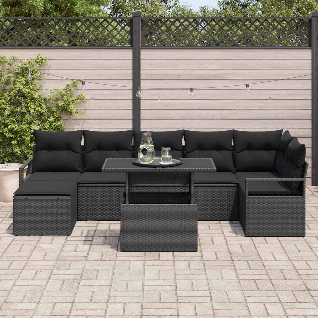 Conjunto de sofá de jardín 8 pcs Negro ratán sintético