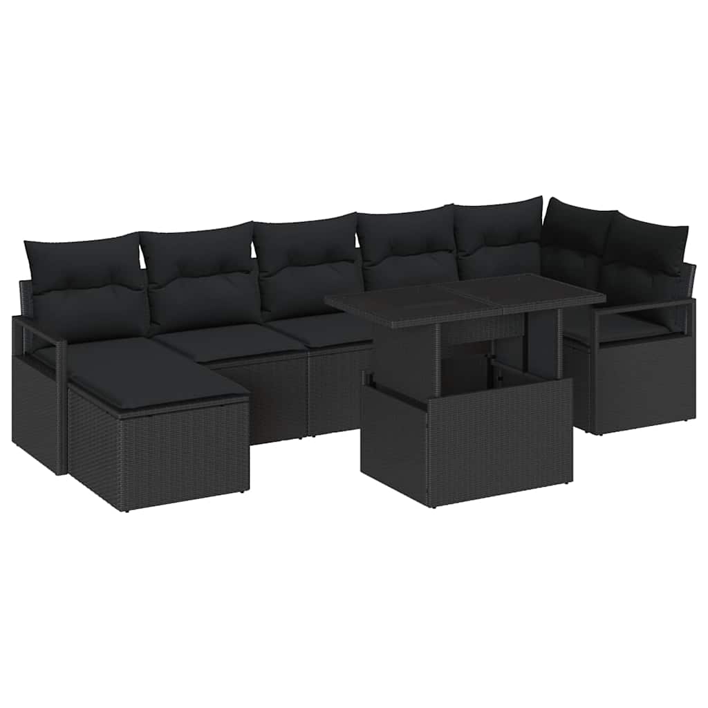 Conjunto de sofá de jardín 8 pcs Negro ratán sintético