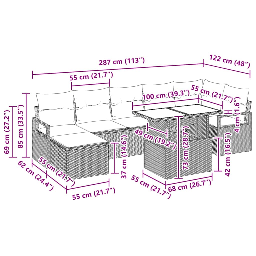 Conjunto de sofá de jardín 8 pcs Negro ratán sintético