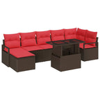 Conjunto de sofá de jardín 8 pcs Marrón y Rojo ratán sintético