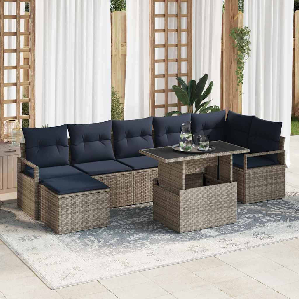 Conjunto de sofá de jardín 8 pcs Gris y azul marino