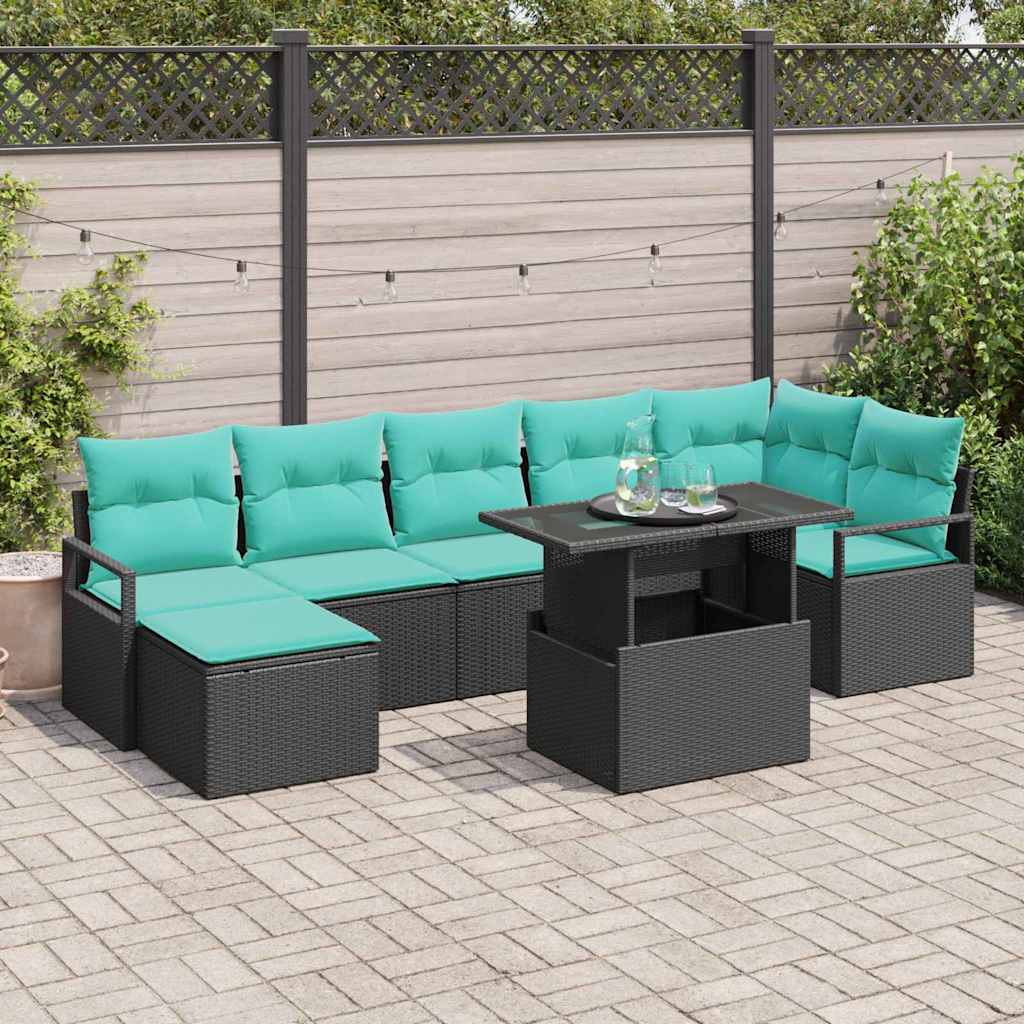 Conjunto de sofá de jardín 8 pcs Negro y azul ratán sintético