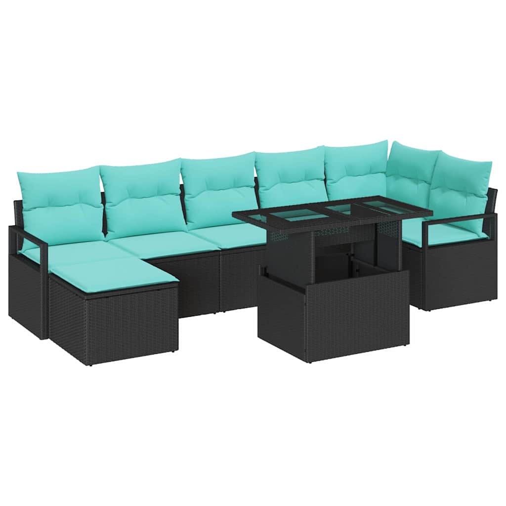 Conjunto de sofá de jardín 8 pcs Negro y azul ratán sintético