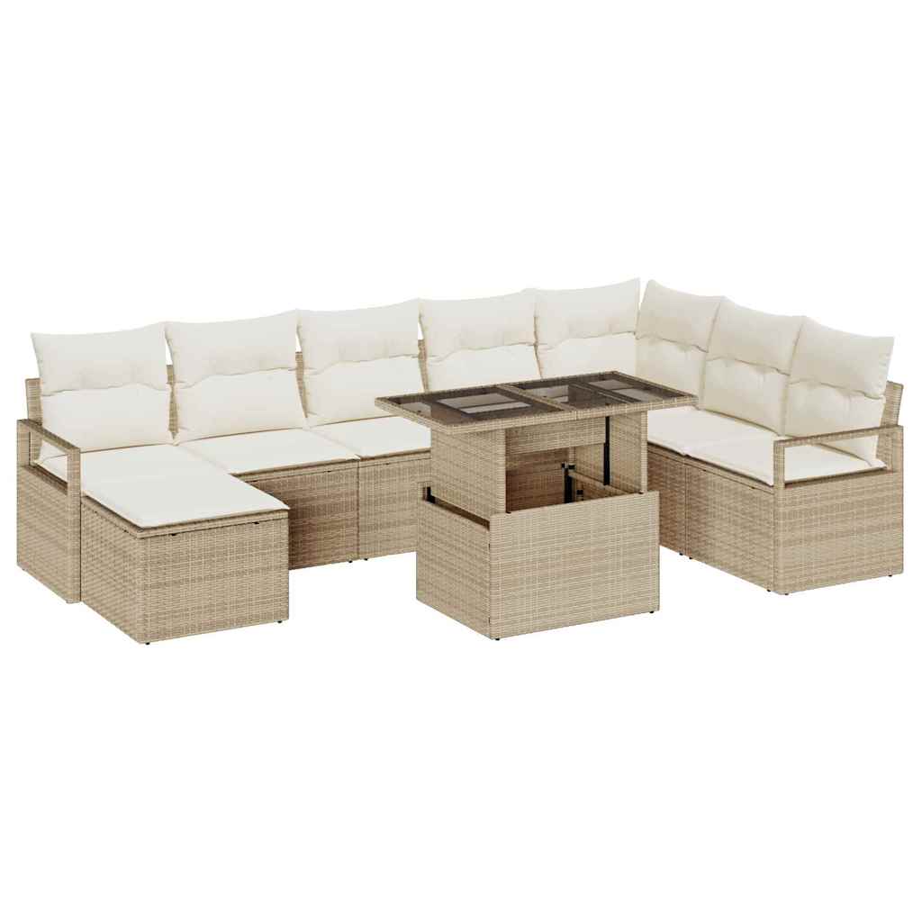 Conjunto de sofá de jardín con cojín 9 pcs beige y crema