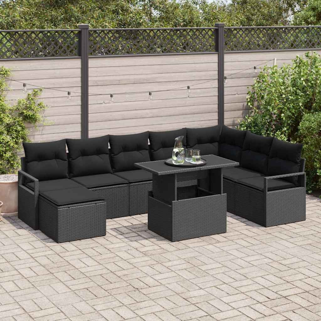 Conjunto de sofá de jardim com almofadas 9 peças bege e creme